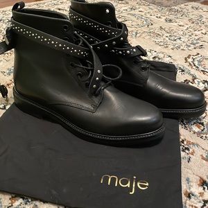 Maje black leather boot with studs ankle detail size 38